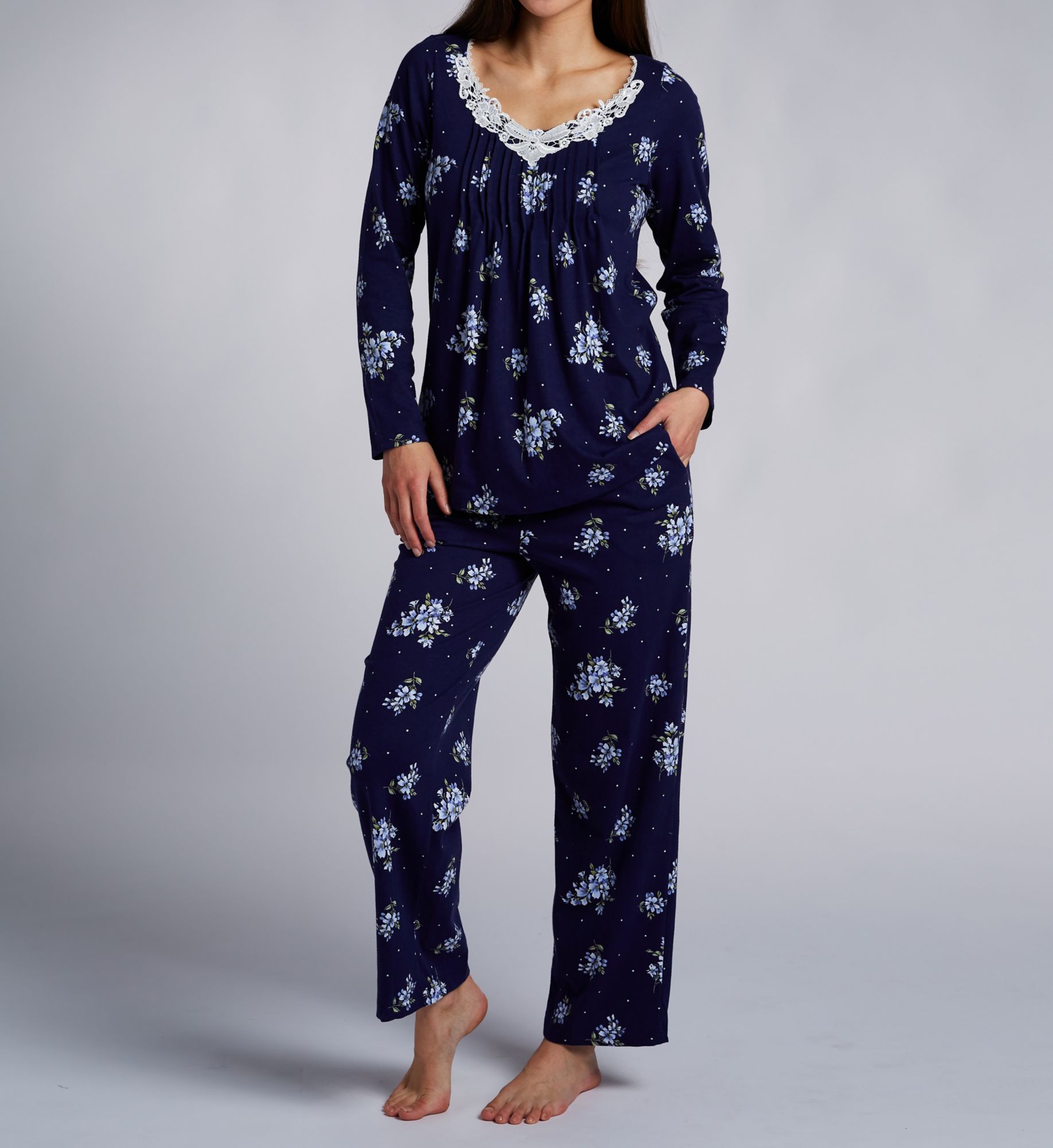 Carole Hochman 100% Cotton Knit Navy Bouquet PJ Set CH92668 - Image 1