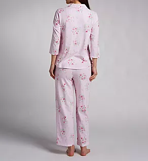 100% Cotton 3/4 Sleeve Long PJ Set Pink Floral S
