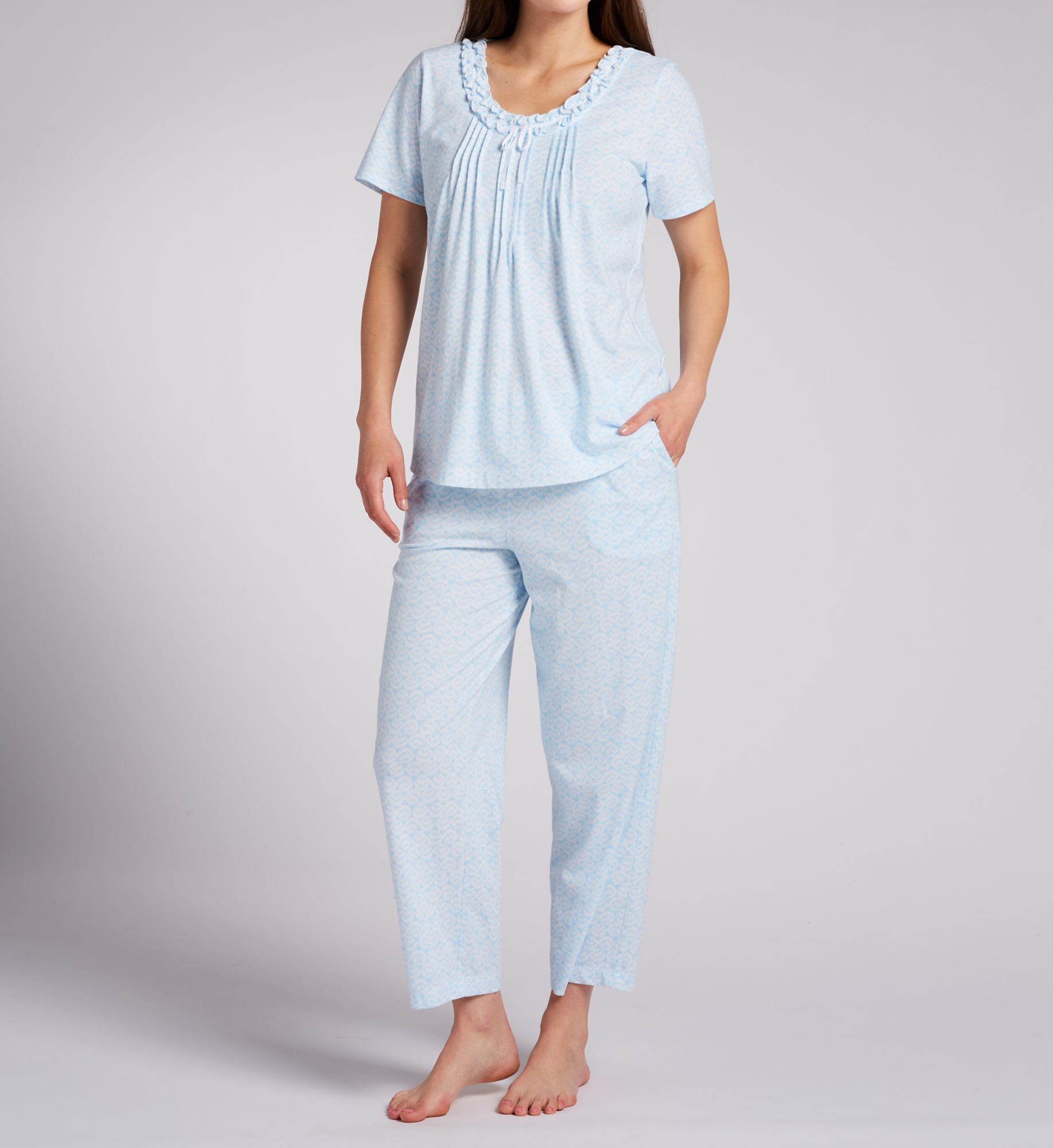 Carole Hochman 100% Cotton Jersey Short Sleeve Capri PJ Set Seaside S  - Image 1