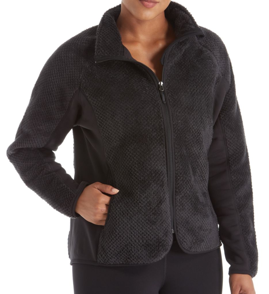 Plus Size Lux Faux Fur Bonded Fleece Knit Jacket-acs