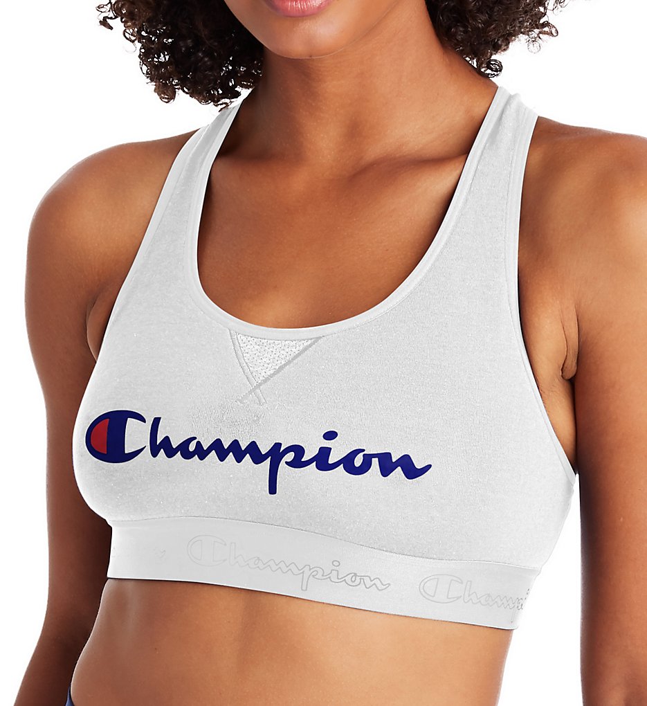 Champion >> Champion B1429G The Authentic Racerback Script Logo Sports Bra (White S)