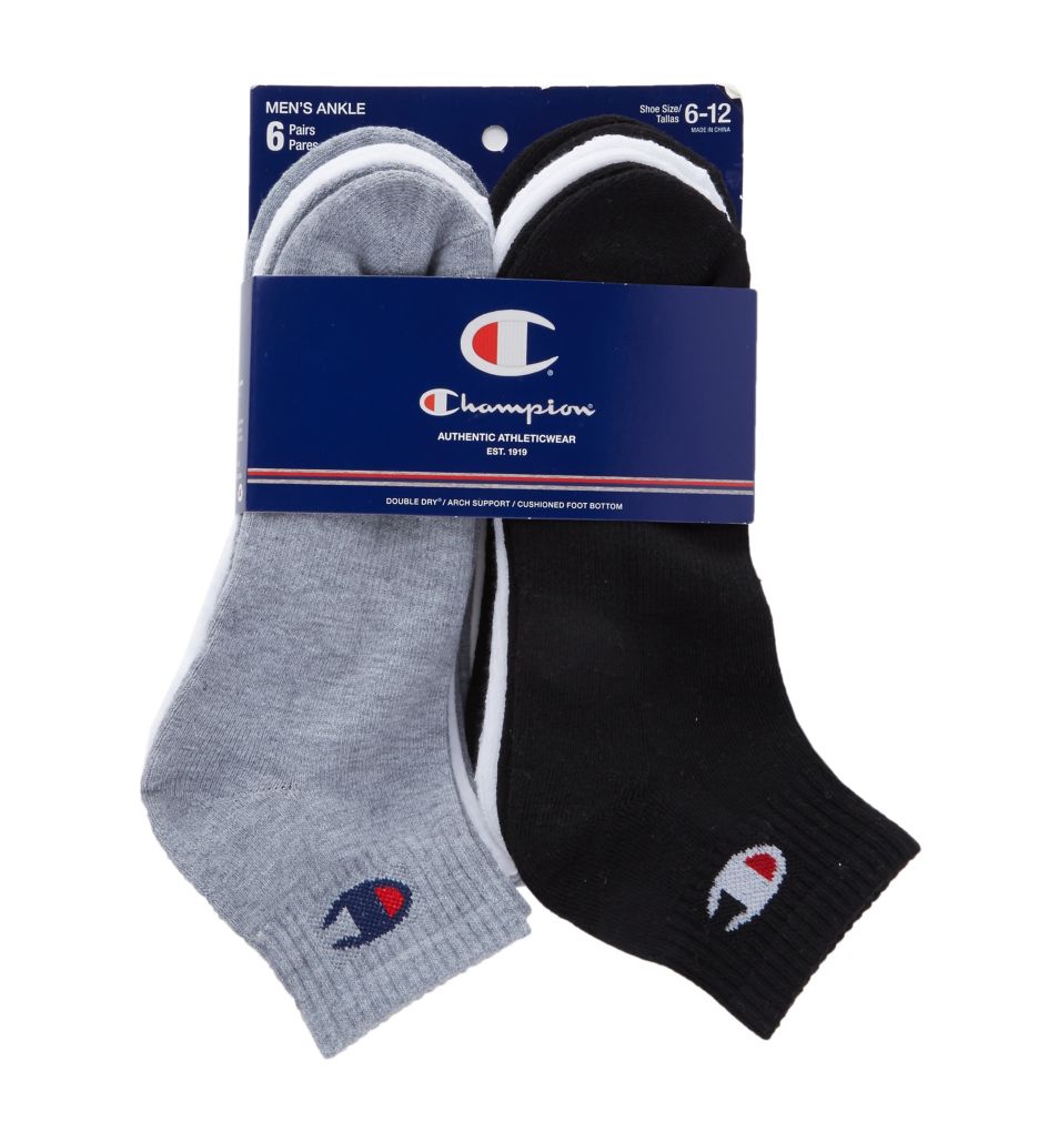 Champion Men's 6-Pack Quarter Socks, White/Grey, Shoe Size: 6-12