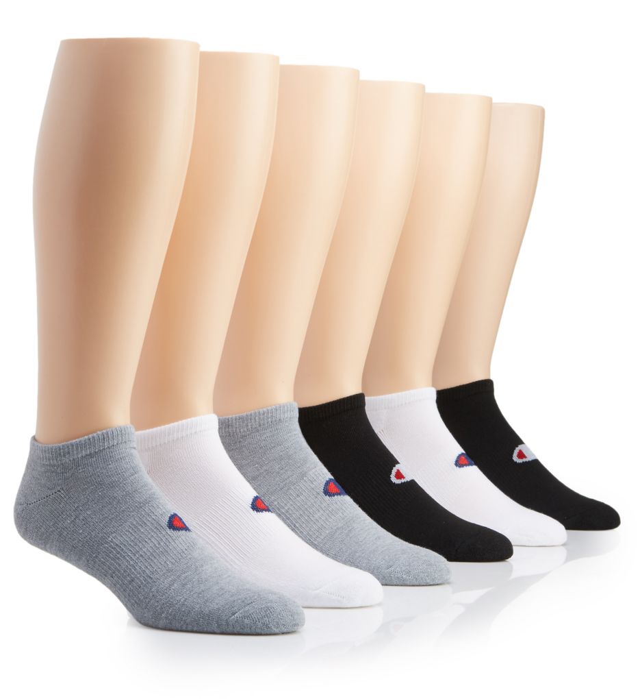 Champion Men's 6-Pack Quarter Socks, White/Grey, Shoe Size: 6-12