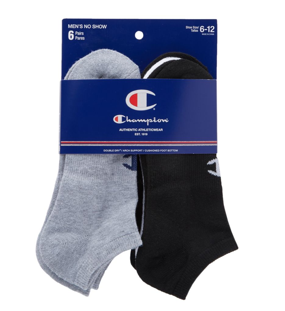 Men's Logo No Show Socks - 6 Pack WGHBA1 10-13 by Champion