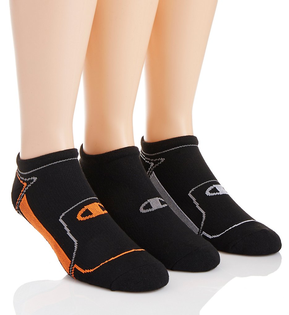 Champion CH210 Men's No Show Running Socks - 3 Pack (Black/White 6-12)