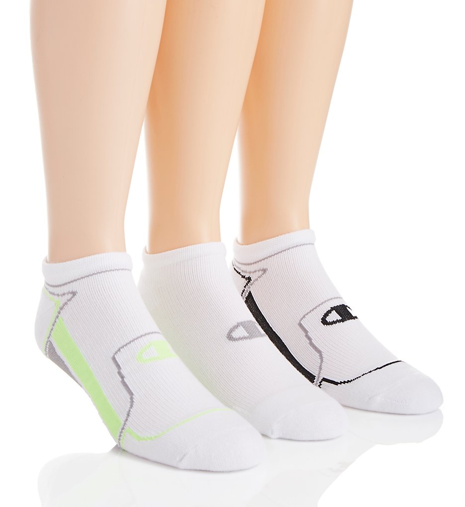 Champion CH210 Men's No Show Running Socks - 3 Pack (White/Black 6-12)