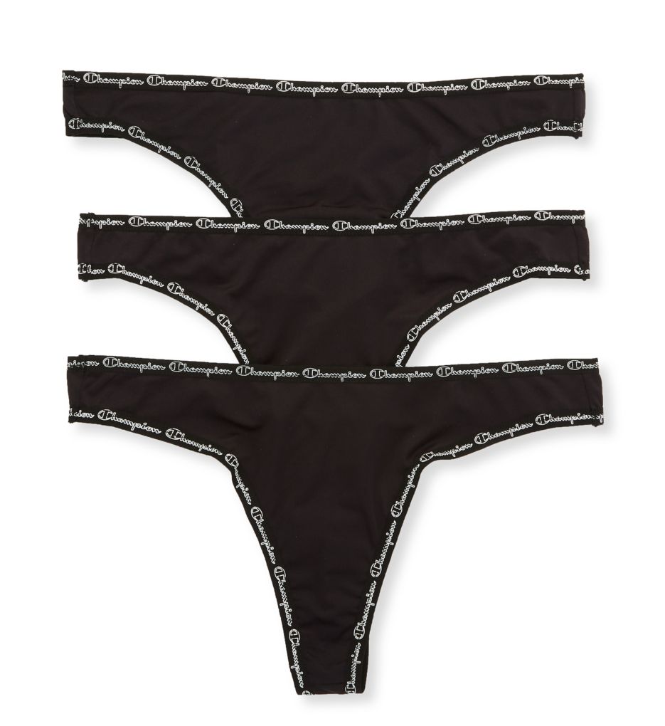 Champion Women's Microfiber Thong Panty - 3 Pack in Black | Plus Size Large | HerRoom.com