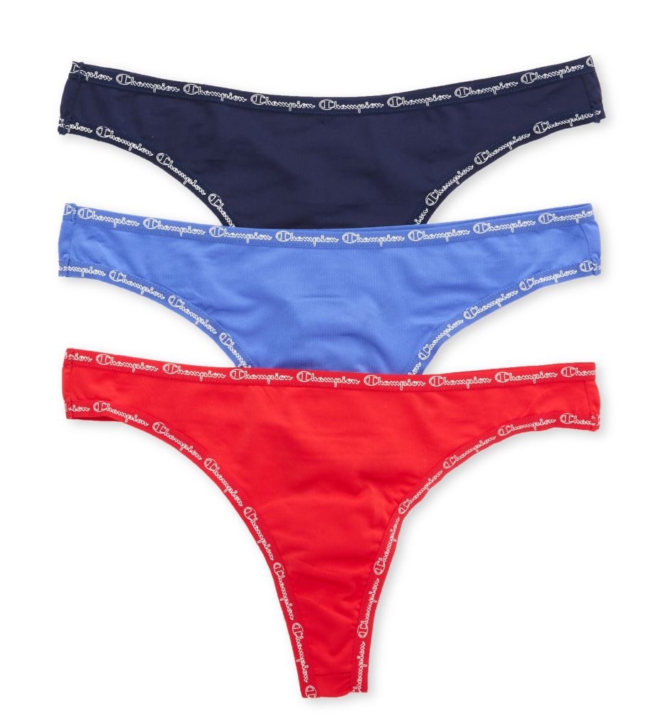 Champion Women's Microfiber Thong Panty - 3 Pack in Bluerednavy | Plus Size XL | HerRoom.com