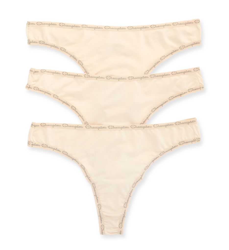 Champion Women's Microfiber Thong Panty - 3 Pack in Soft Taupe 3 | Plus Size XL | HerRoom.com