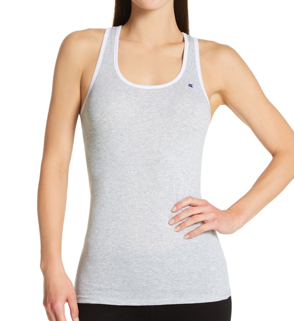 Champion Cotton Stretch Racerback Tank Oxford Heather Grey M  - Image 1