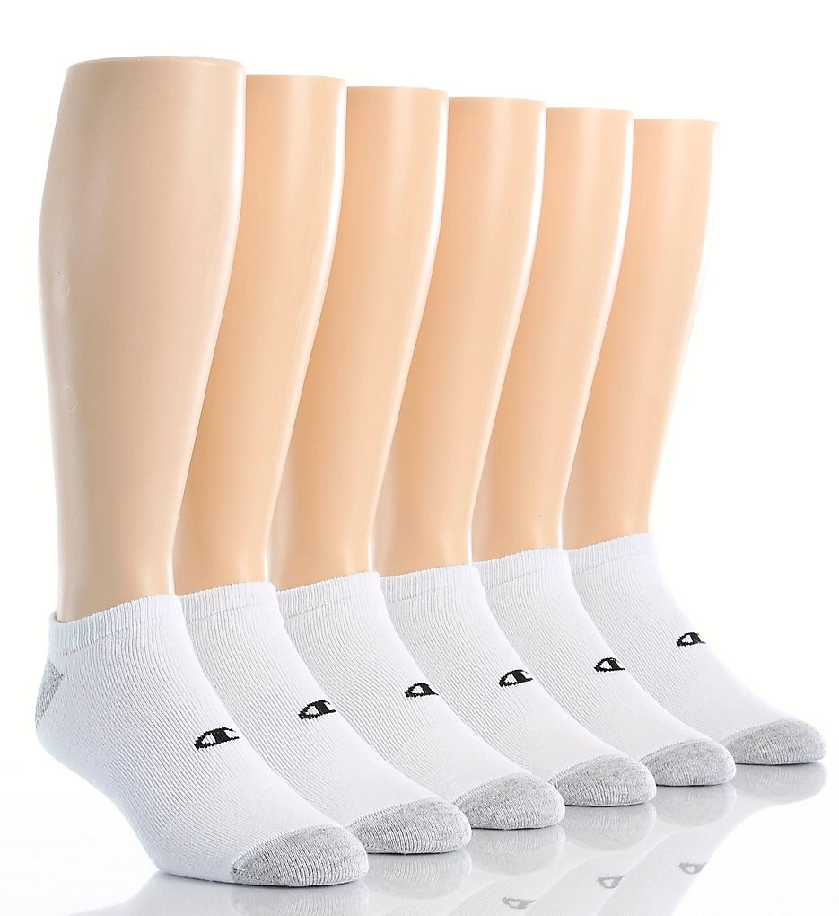 Champion CH608 Double Dry No Show Sock - 6 Pack (White 12-14)