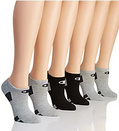 Core Performance Double Dry No Show Socks - 6 Pair Grey/Black Assortment O/S