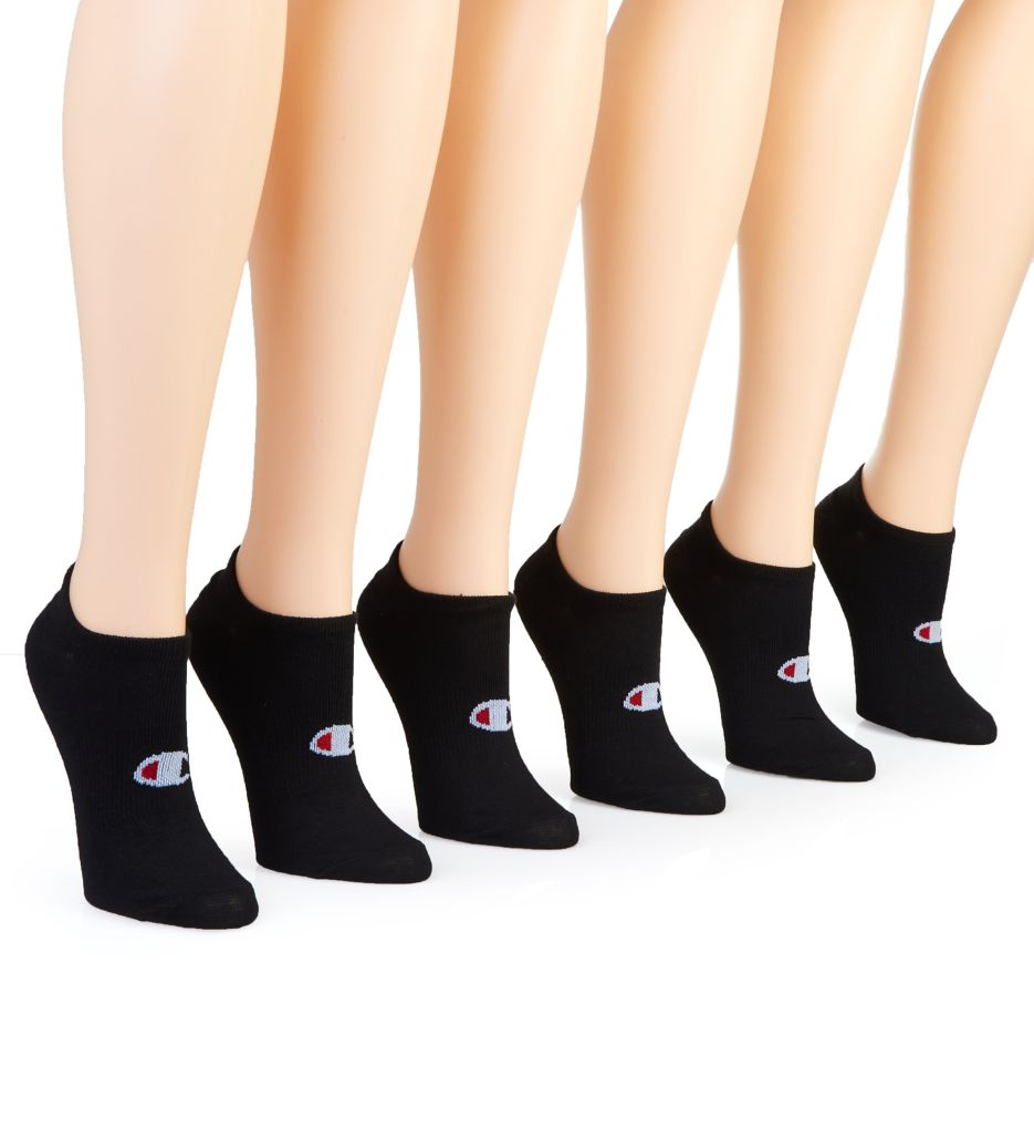 C Logo Super No Show Socks - 6 Pack Black O/S by Champion