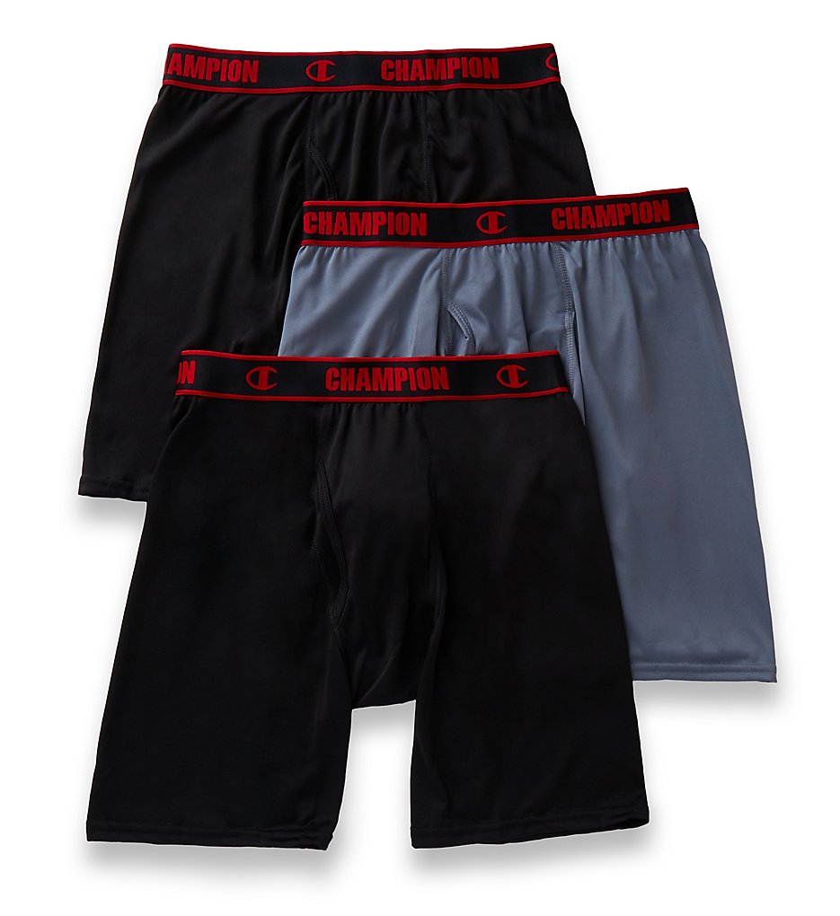 Champion CHAL Active Performance Long Boxer Briefs - 3 Pack (Black/Stormy Night/Blk)