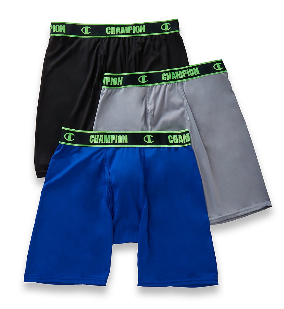 Champion CHAL Active Performance Long Boxer Briefs - 3 Pack (Black/Surf The Web/Ste)