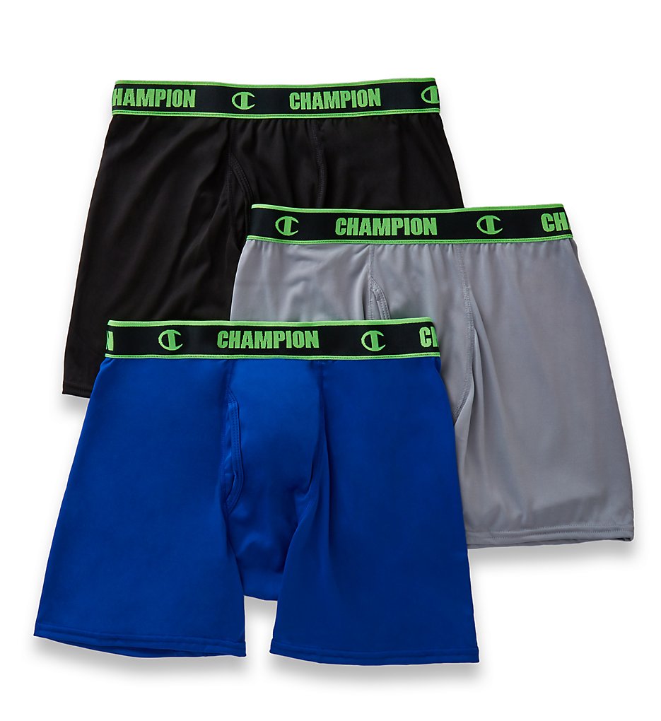 Champion CHAR Active Performance Boxer Briefs - 3 Pack (Black/Surf The Web/Ste)