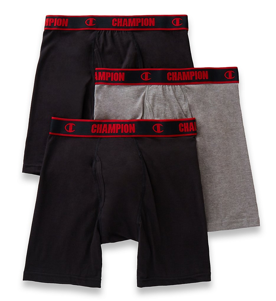 Champion CHCL Cotton Performance Long Boxer Briefs - 3 Pack (Black/Charcoal Heather)
