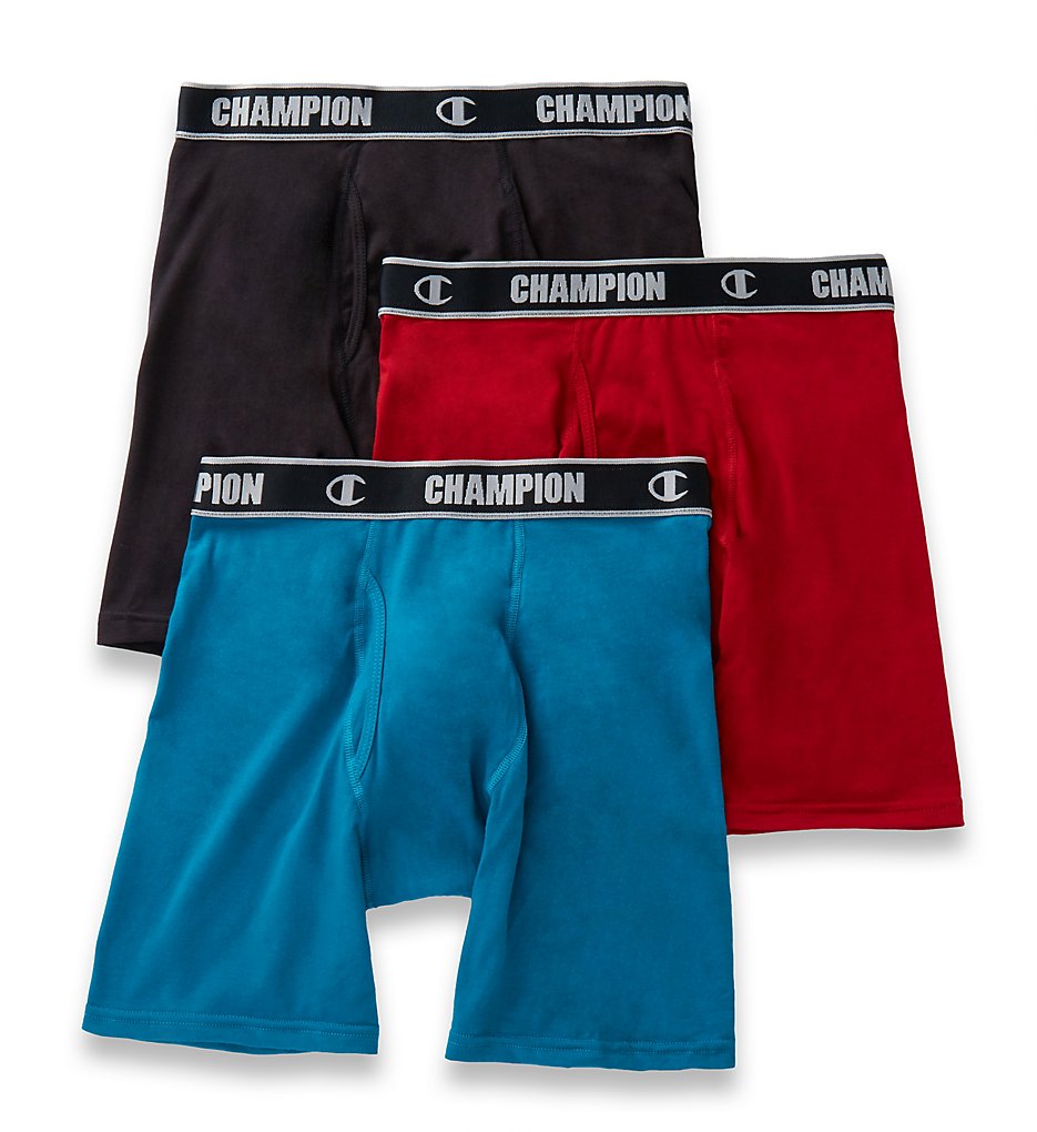 Champion CHCL Cotton Performance Long Boxer Briefs - 3 Pack (Black/Red/Mermaid)