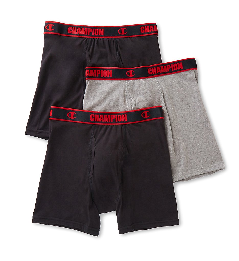 Champion CHCR Cotton Performance Boxer Briefs - 3 Pack (Black/Charcoal Heather)