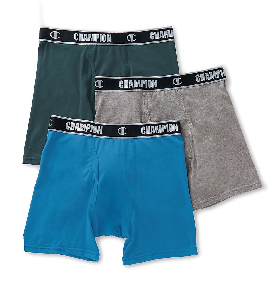 Champion CHCR Cotton Performance Boxer Briefs - 3 Pack (Charcoal/Green/Blue)