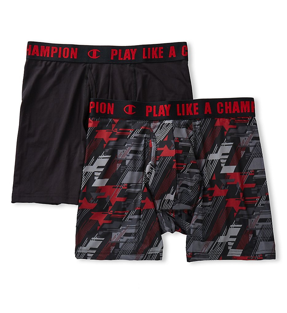 Champion CHLW Ultra Lightweight Boxer Briefs - 2 Pack (Black/Red)