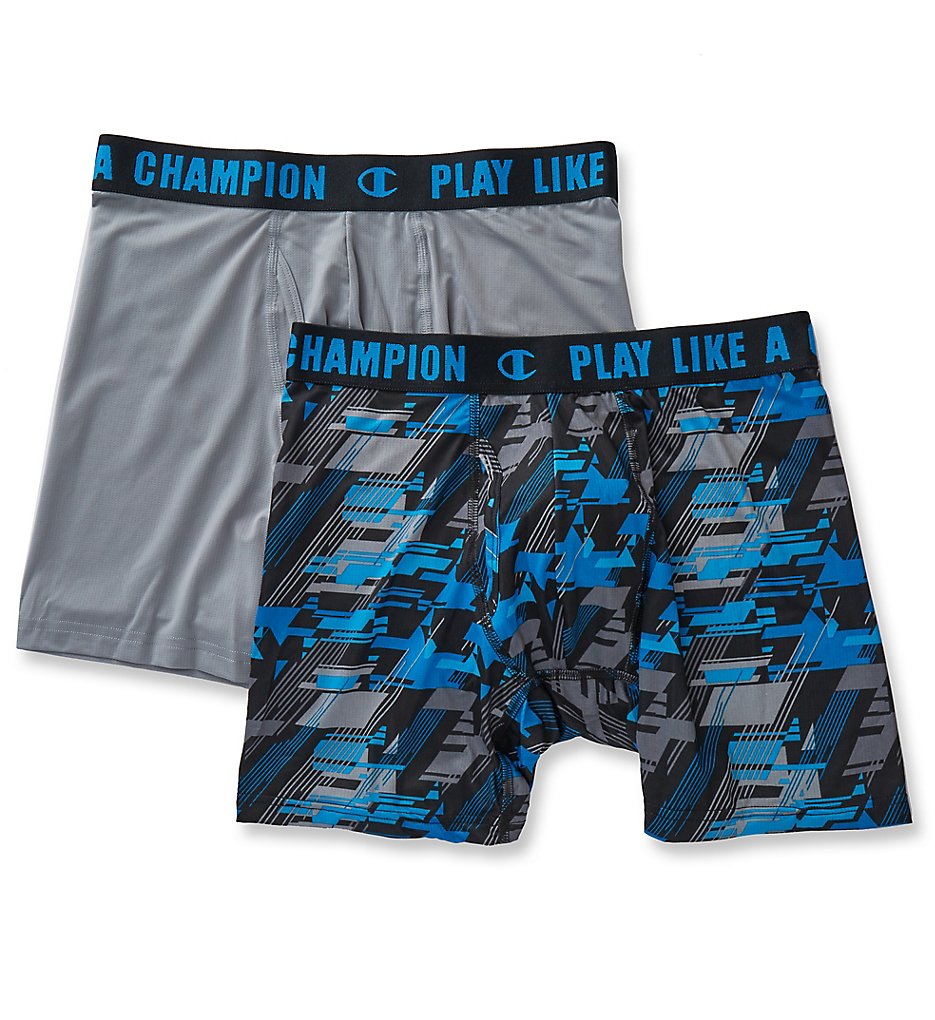 Champion CHLW Ultra Lightweight Boxer Briefs - 2 Pack (Concrete/Blue)