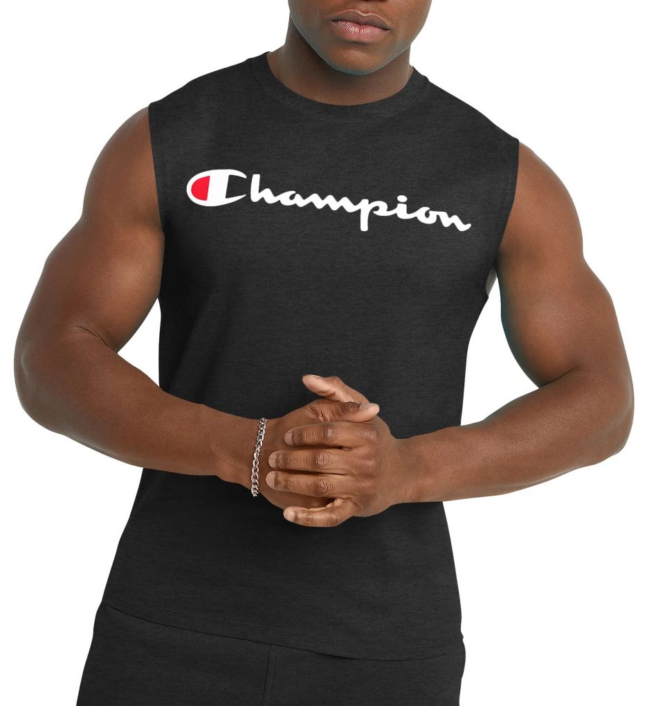 Champion Men s Classic Jersey Muscle Tee Script Logo Granite Heather 2XL