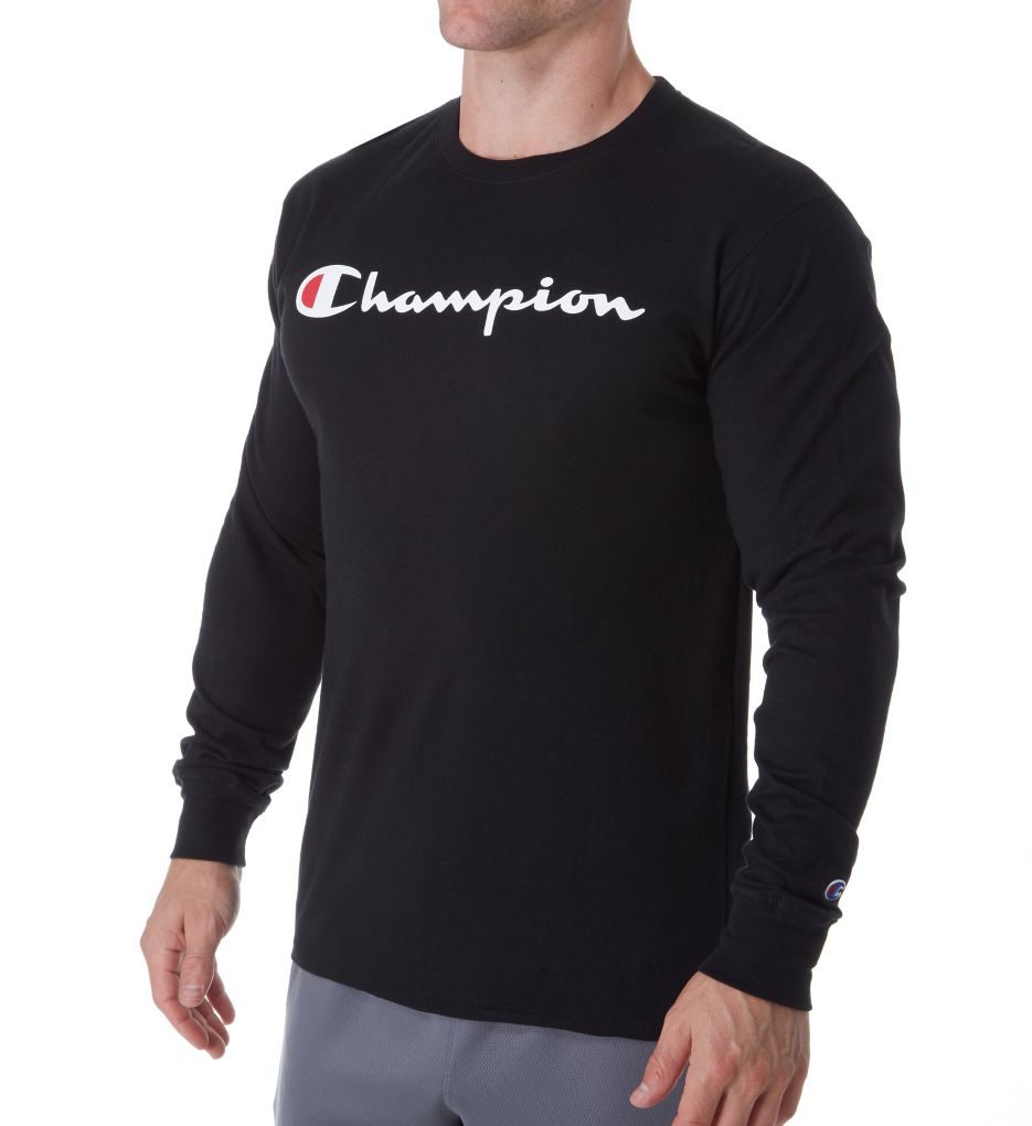 Champion Men s Classic Jersey Long Sleeve Tee Script Logo Navy S