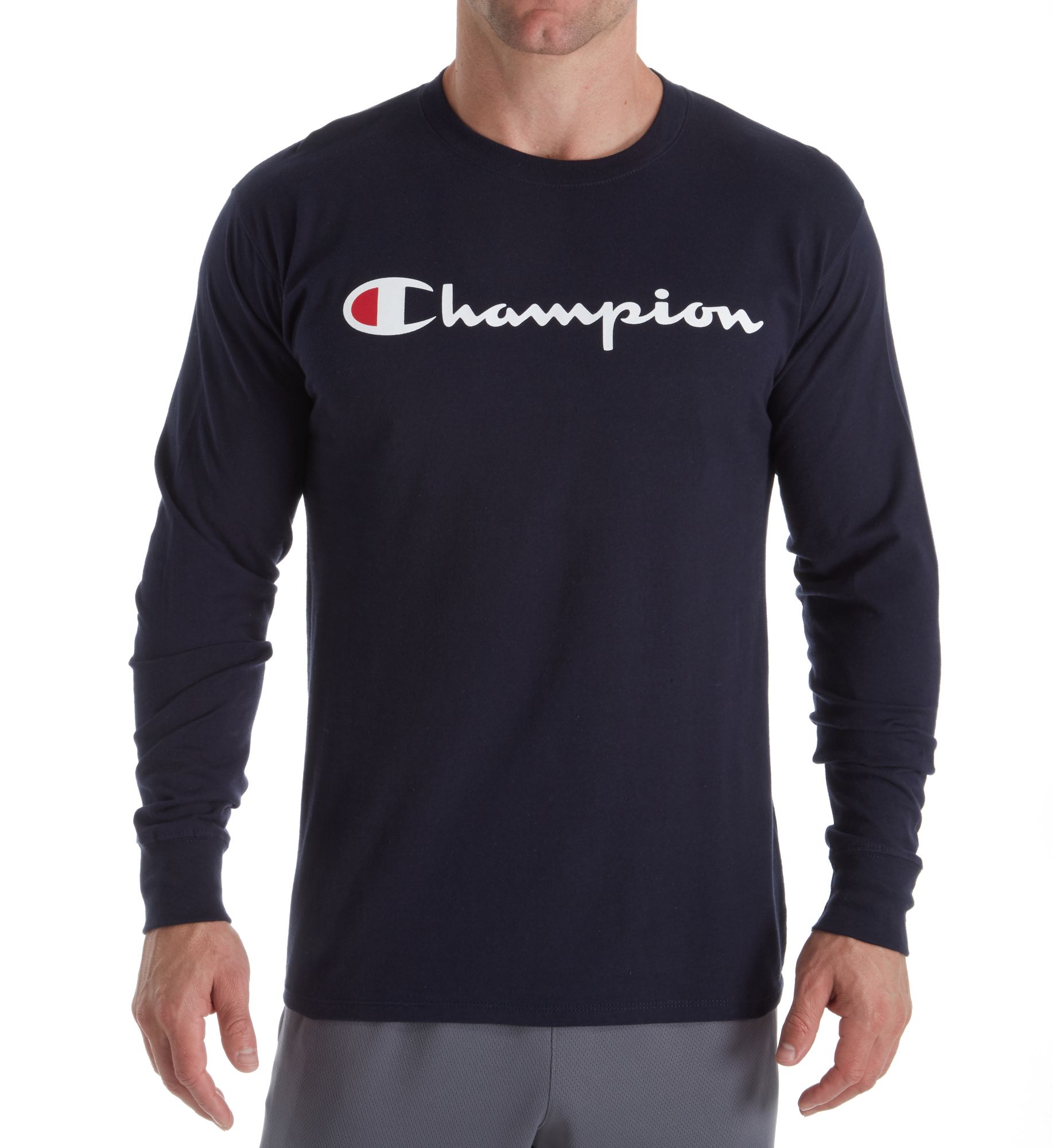 Champion Classic Jersey Graphic Long Sleeve T-Shirt Navy L  - Image 1