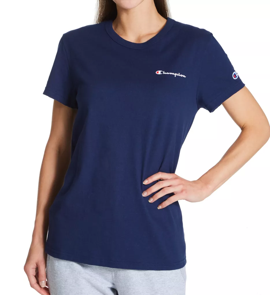 Boyfriend Script Logo 100% Cotton T-Shirt Athletic Navy S