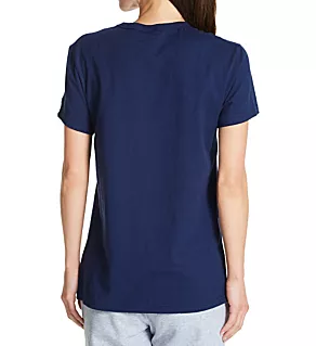 Boyfriend Script Logo 100% Cotton T-Shirt Athletic Navy M