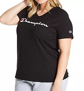 Plus Size Classic Graphic Jersey V-Neck T-Shirt Black 1X