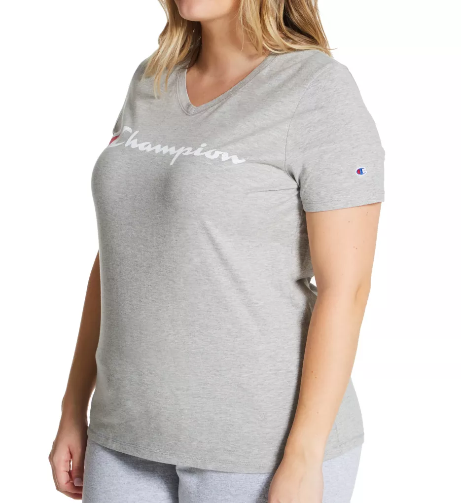 Plus Size Classic Graphic Jersey V-Neck T-Shirt Oxford Gray 1X