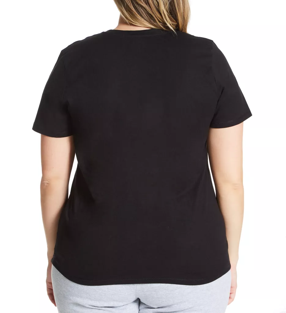 Plus Size Classic Graphic Jersey V-Neck T-Shirt Black 1X