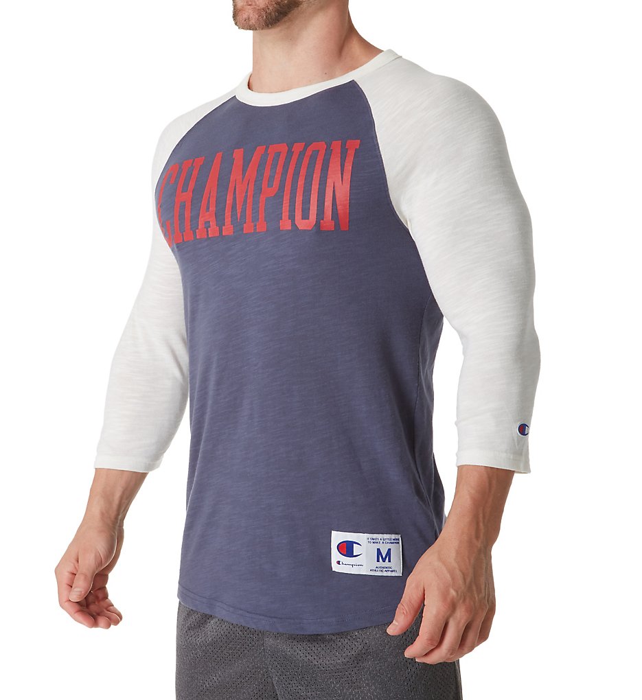 Champion T1234 Heritage Baseball Slub Vintage T-Shirt (Anchor slate/white ala)