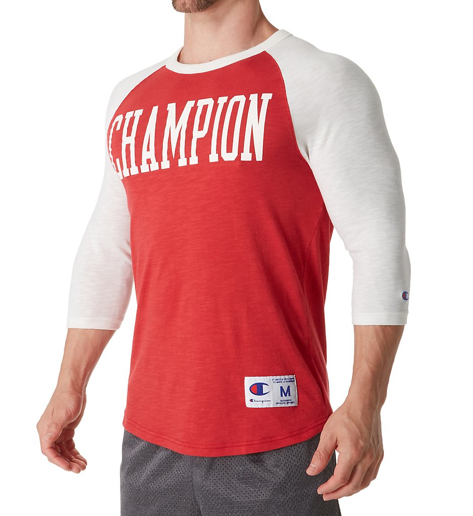 Champion T1234 Heritage Baseball Slub Vintage T-Shirt (Fire Roasted Red white)