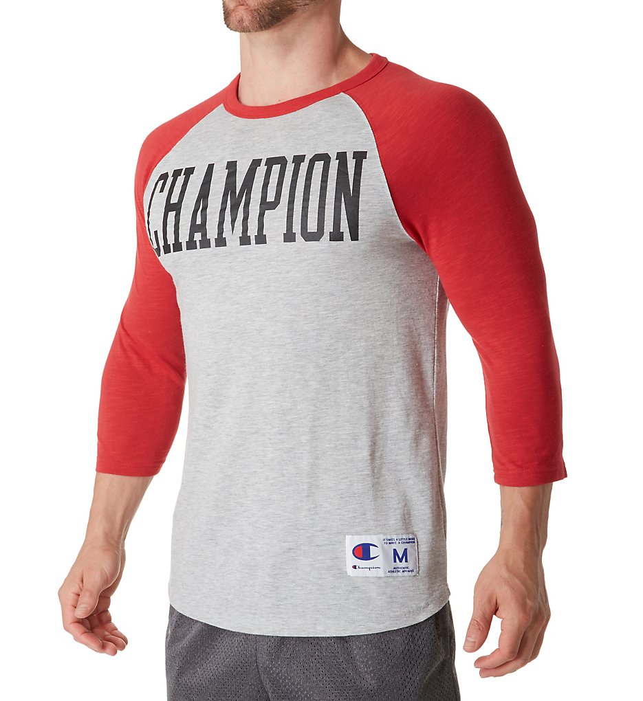 Champion T1234 Heritage Baseball Slub Vintage T-Shirt (Oxford grey/fire roast)