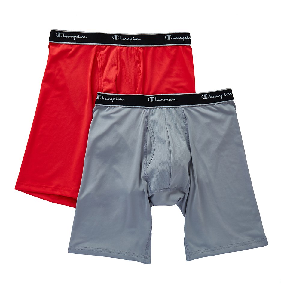 Champion TPLB X-Temp Tech Performance Long Boxer Briefs - 2 Pack (Team Scarlet/Concrete)