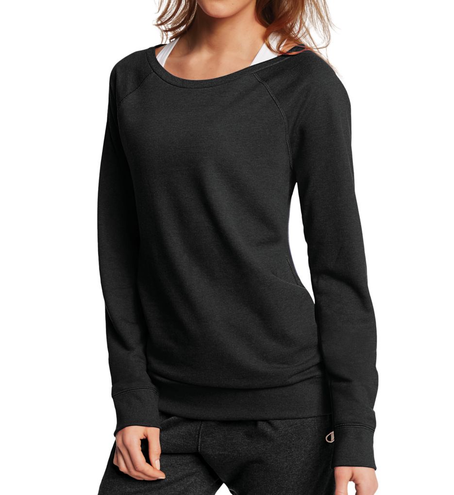 French Terry Long Sleeve Boatneck Crew Top-acs