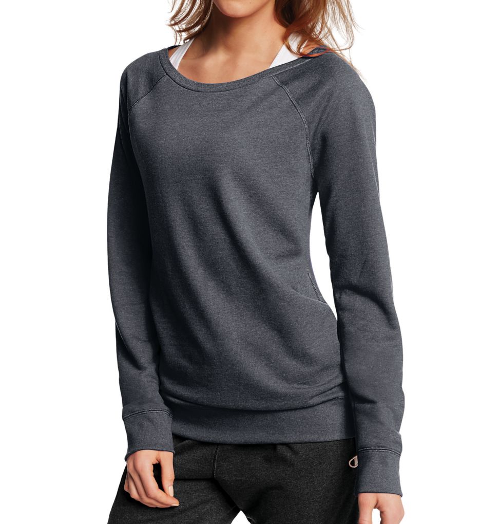 French Terry Long Sleeve Boatneck Crew Top-acs