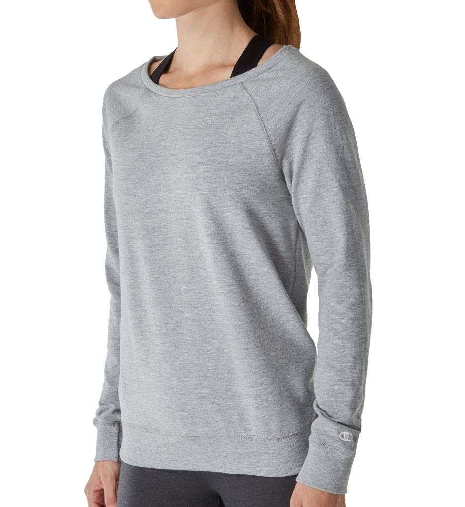 French Terry Long Sleeve Boatneck Crew Top-acs