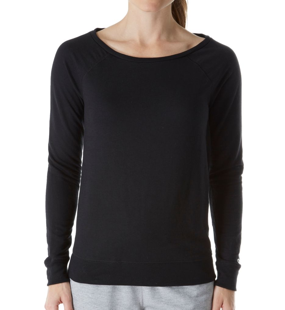 French Terry Long Sleeve Boatneck Crew Top-fs