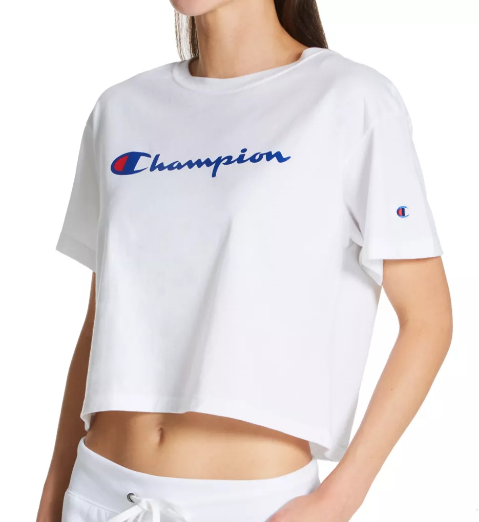 Classic Script Logo Cropped T-Shirt White S