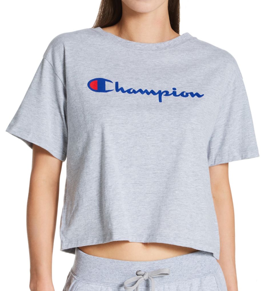 Champion Classic Script Logo Cropped T-Shirt Oxford Gray S  - Image 1