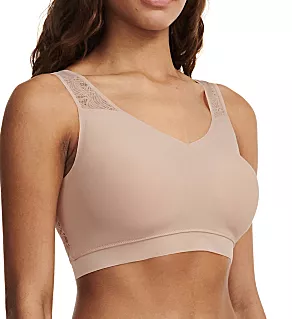 Soft Stretch Padded Bra Top with Lace Nude Blush M/L