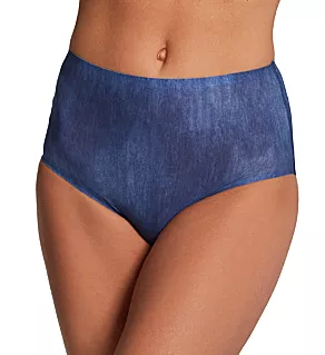 Soft Stretch Seamless Brief Panty Blue Denim Print O/S