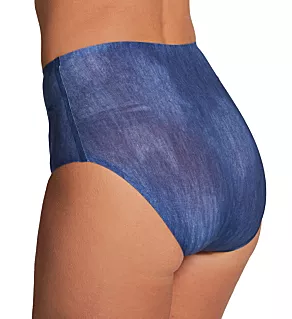 Soft Stretch Seamless Brief Panty Blue Denim Print O/S