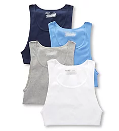 Extended Size Essential Ribbed Tanks - 4 Pack BlueA3 2XL