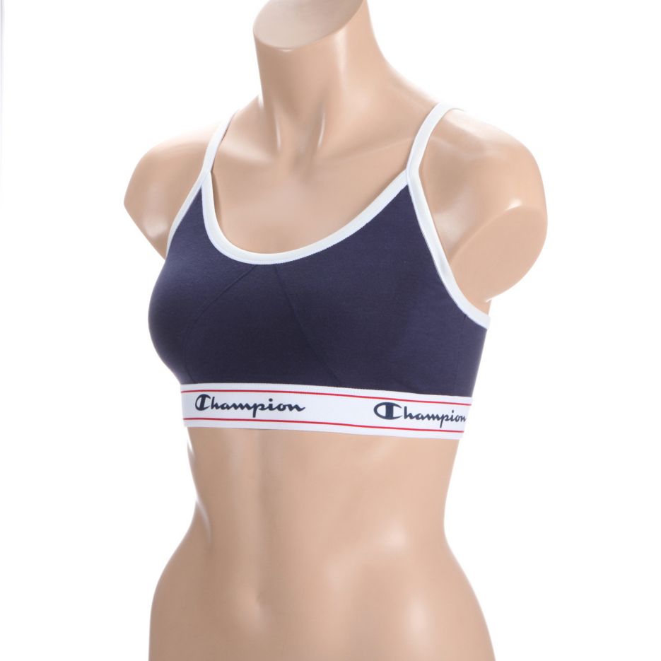 Champion Women's Heritage Cotton Strappy Bralette Ch50as In Navy Logo  Oxford