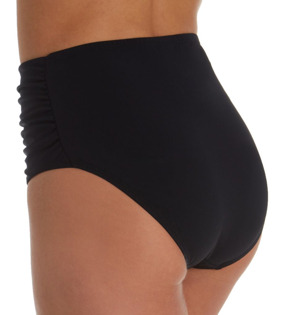 Solid High Waist Shirred Brief Swim Bottom